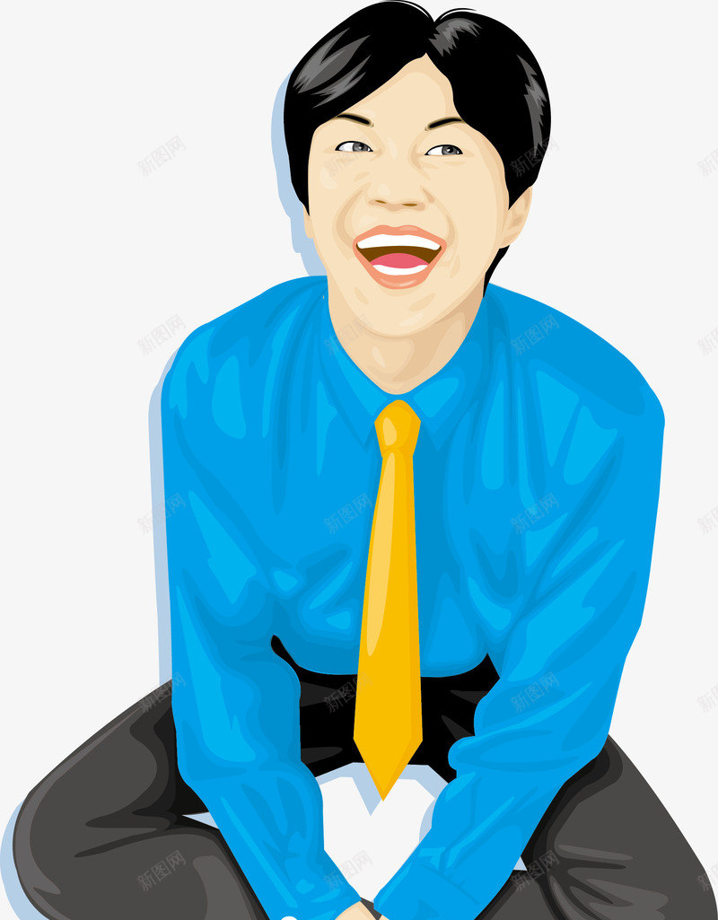 卡通大笑的男人png免抠素材_新图网 https://ixintu.com 卡通 嘿嘿 嘿嘿大笑 微笑 男人 笑 蓝色 领带