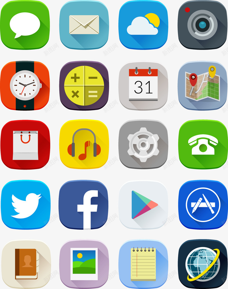 程序图标png_新图网 https://ixintu.com app 信息 图标 地图 天气 应用程序 日历 电话 邮件 音乐