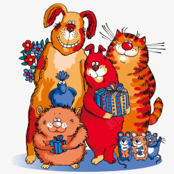 猫咪老鼠手绘彩色的动物矢量图高清图片