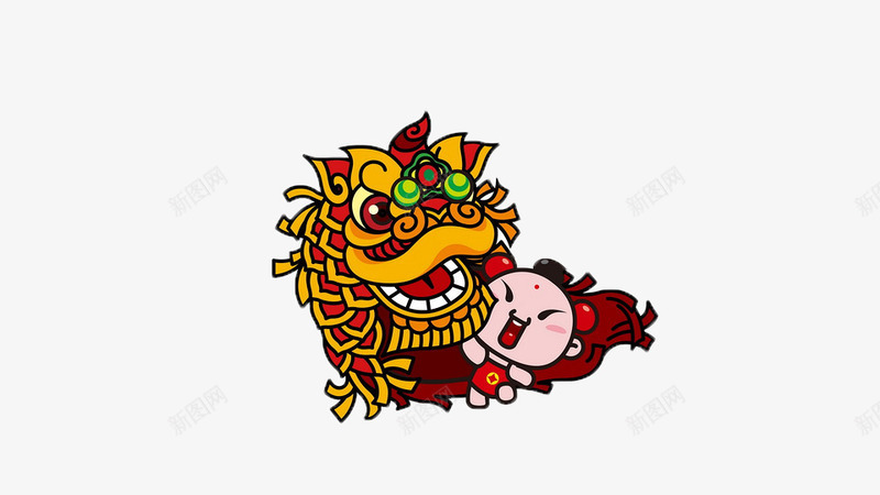 新年舞狮童子png免抠素材_新图网 https://ixintu.com 卡通 新年 春节 舞狮 节日习俗