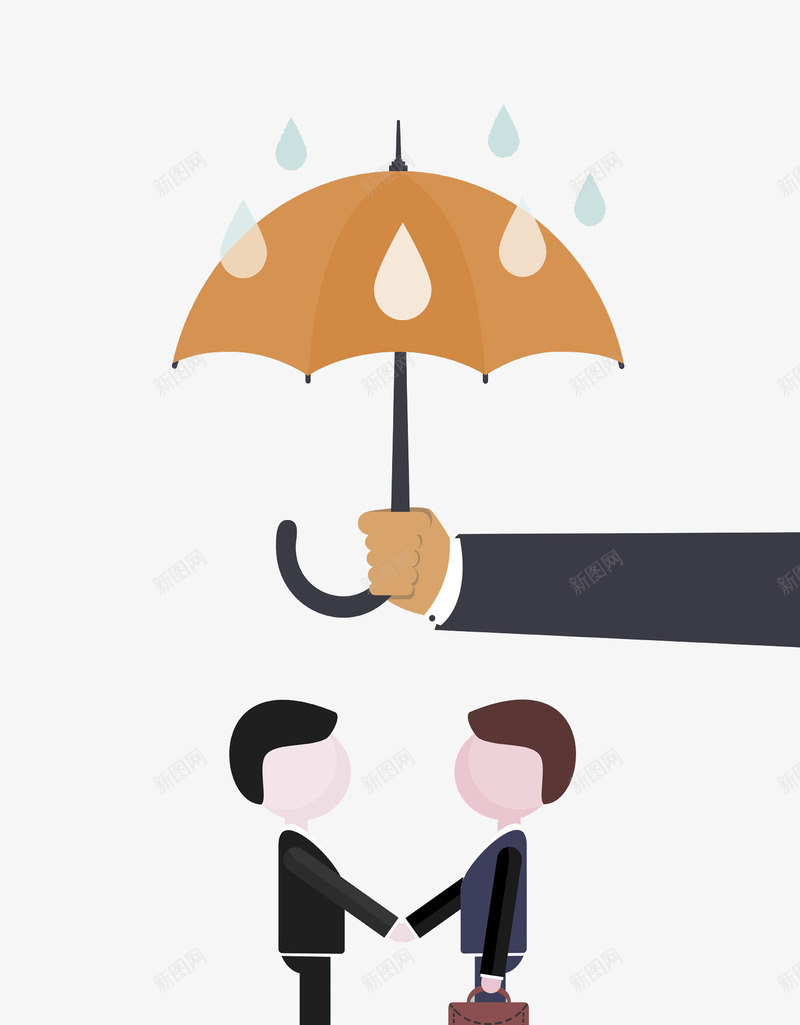 卡通握手的男人图png免抠素材_新图网 https://ixintu.com 下雨 卡通 商务 手臂 插图 握手 男人 雨伞