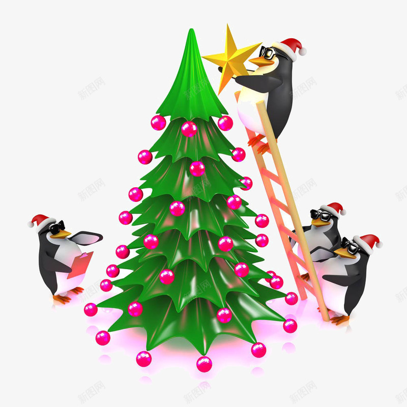 卡通树上的企鹅png免抠素材_新图网 https://ixintu.com 企鹅 卡通 树上的 梯子