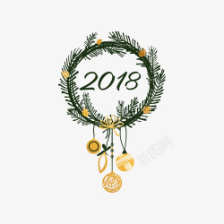 绿色2018手绘2018新年草编花环装饰矢量图高清图片