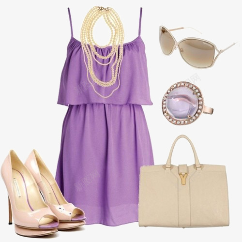 紫色吊带连衣裙png免抠素材_新图网 https://ixintu.com 女装 服饰搭配 高跟鞋
