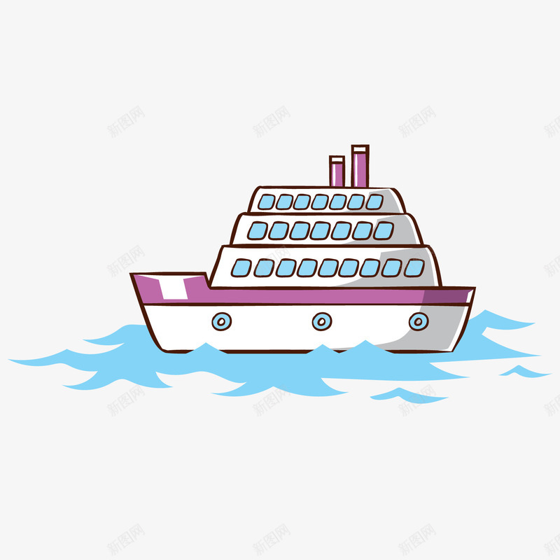 卡通白色豪华轮船png免抠素材_新图网 https://ixintu.com 白色轮船 背景装饰 蓝色海面 豪华轮船