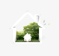 镂空房子白色镂空房子带草坪高清图片