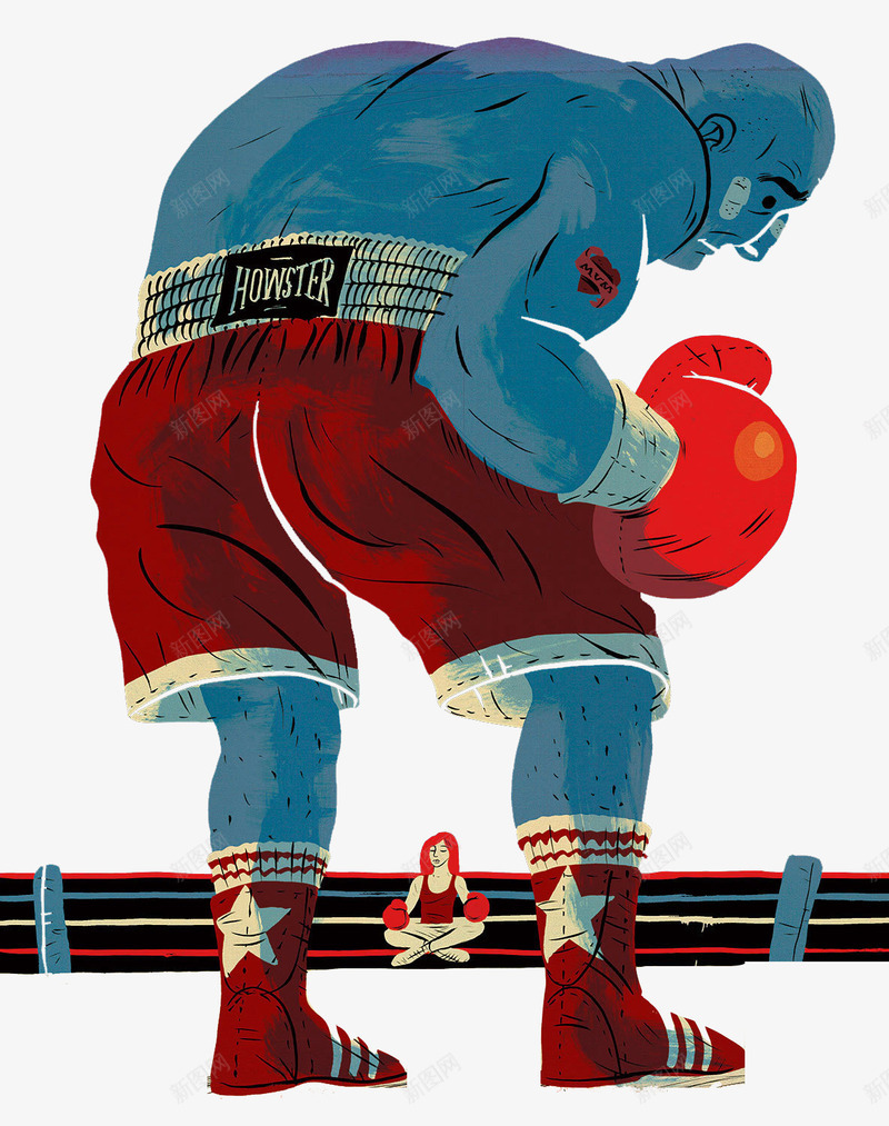 高大的男拳击手和娇小的女拳击手png免抠素材_新图网 https://ixintu.com 卡通 女人 手绘 拳击手 男人 艺术 蓝色 设计