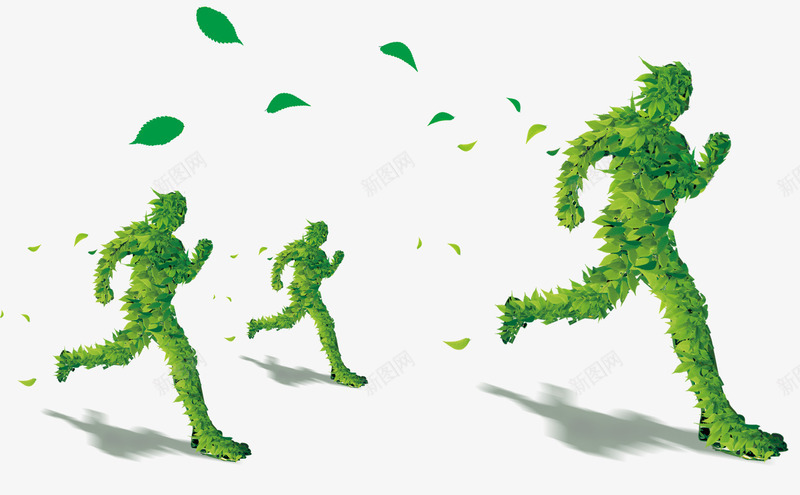 绿色健康png免抠素材_新图网 https://ixintu.com 保健 创意 树叶漂浮 绿色健康 跑步logo 跑步的人