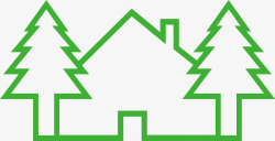 松树图形绿色线条房子和树图标高清图片