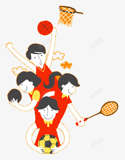 手绘篮球比赛png免抠素材_新图网 https://ixintu.com 卡通 手绘 篮球 红色
