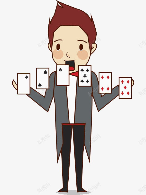 变魔术的人png免抠素材_新图网 https://ixintu.com 卡通 微笑 手绘 扑克牌 水彩 男人 男士 魔术