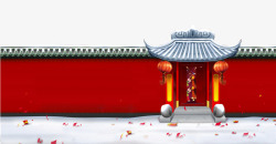 春节喜庆大红色墙面门庭素材