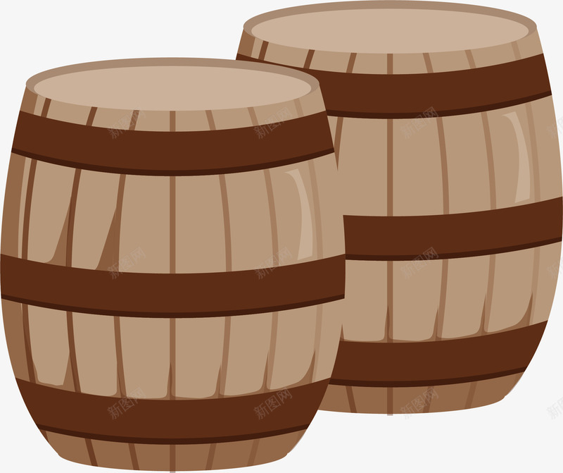 两个木桶png免抠素材_新图网 https://ixintu.com 木桶 木质水桶 水桶 矢量素材 酒桶