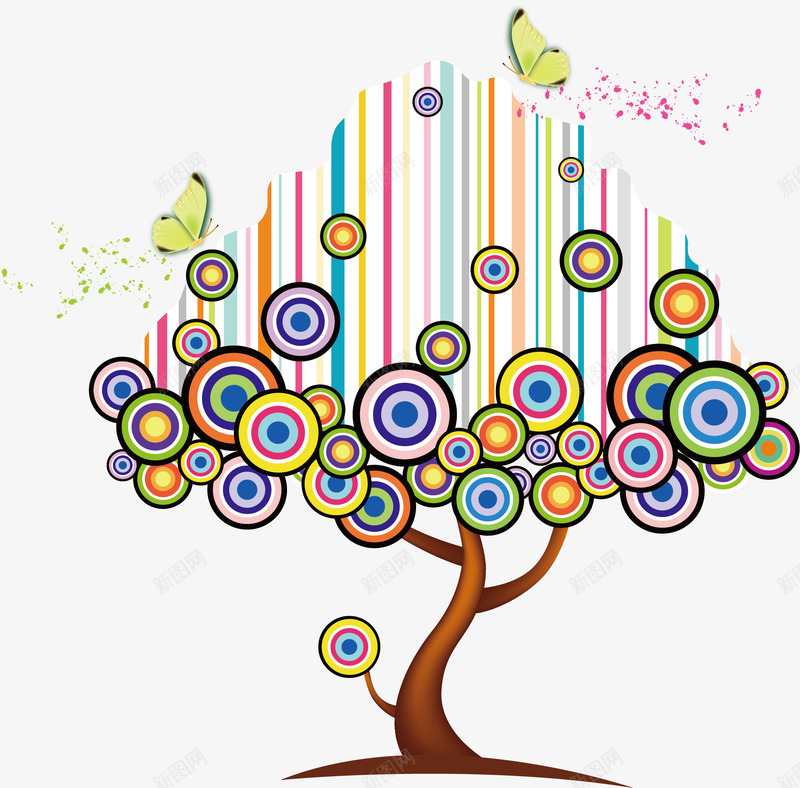蝴蝶大树png免抠素材_新图网 https://ixintu.com 卡通 圆形 圆形结构图 彩色 抽象 树型 竖线 结构 设计