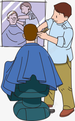 照镜子的男人卡通理发店理发高清图片