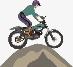 卡通手绘骑摩托车男人过山丘矢量图素材