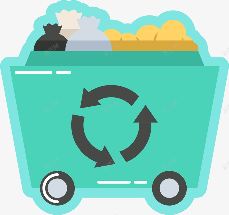 绿色扁平垃圾回收车png免抠素材_新图网 https://ixintu.com 三角 世界环境日 回收 垃圾回收 循环 环保 生态循环 绿色垃圾车 自然