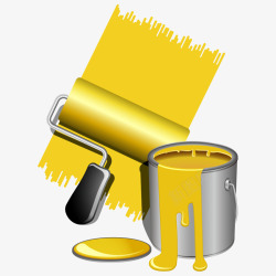 黄色油漆桶刷漆装修高清图片