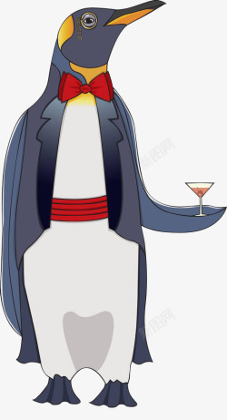 企鹅服务员端酒素材