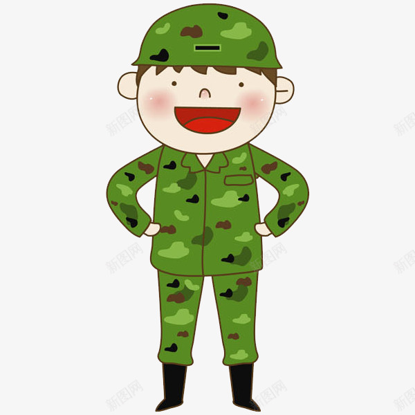 卡通军人掐腰图png免抠素材_新图网 https://ixintu.com 军人 军装 帅气的 掐腰的 男人 绿色的 高兴地