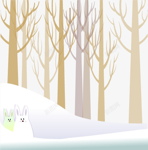两只兔子躲在雪堆里png免抠素材_新图网 https://ixintu.com 两只兔子 大雪 枯树 树林