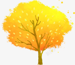 手绘黄色树叶大树素材