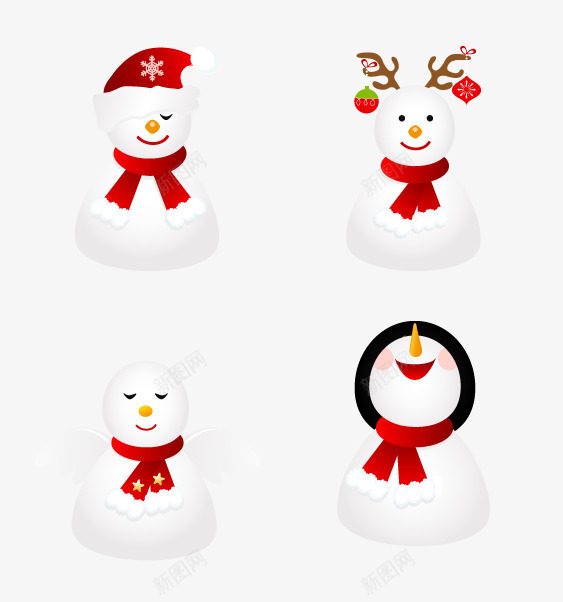 4个圣诞雪人png免抠素材_新图网 https://ixintu.com 围巾 圣诞 圣诞图片 圣诞库 圣诞库图片 帽子 白色 红色