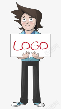 卡通手绘拿LOGO板时尚男人图标图标