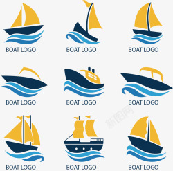 蓝色的轮船水彩小船标志矢量图高清图片