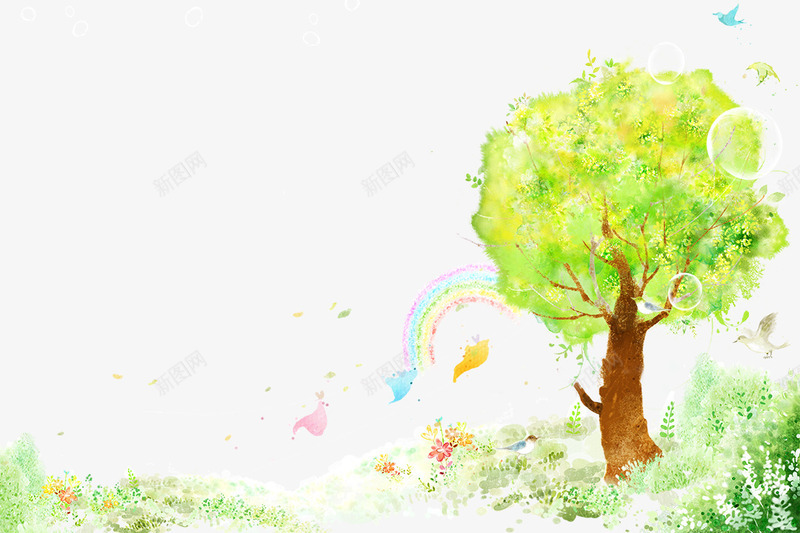 彩虹和大树png免抠素材_新图网 https://ixintu.com 卡通大树 卡通彩虹 大树 彩虹 水彩彩虹