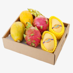 餐盒里的水果纸箱里的水果高清图片