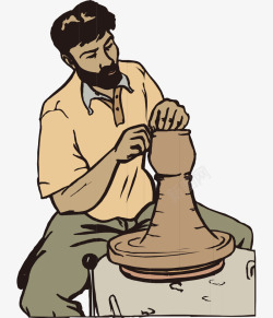 卡通手绘做陶艺胡须男人素材
