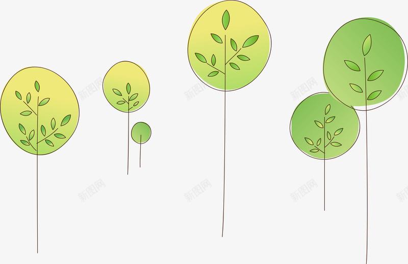 抽象树木png免抠素材_新图网 https://ixintu.com AI 卡通 圆形 大树 手绘 抽象 树木 线条 绿树 绿色