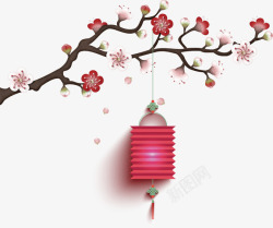 新春五金挂件粉色桃花枝条灯笼高清图片