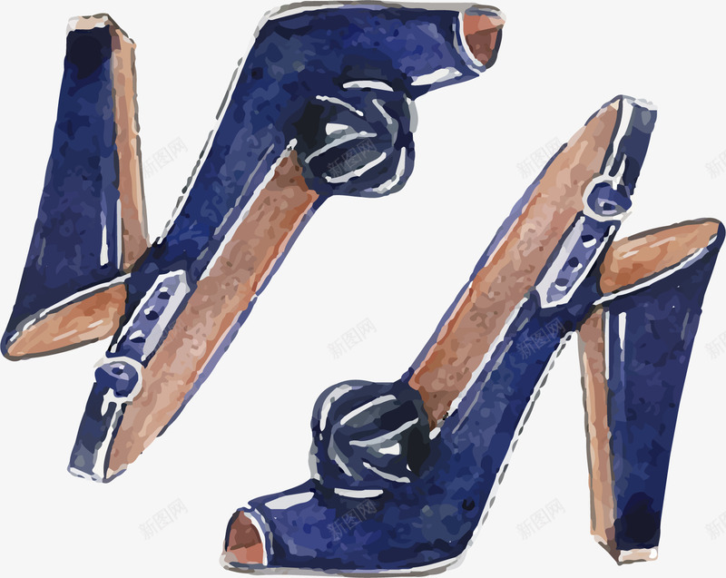 女士高跟鞋png免抠素材_新图网 https://ixintu.com 女鞋 彩绘 手绘 系带 花朵装饰 蓝色 防水台 鞋子 高跟鞋