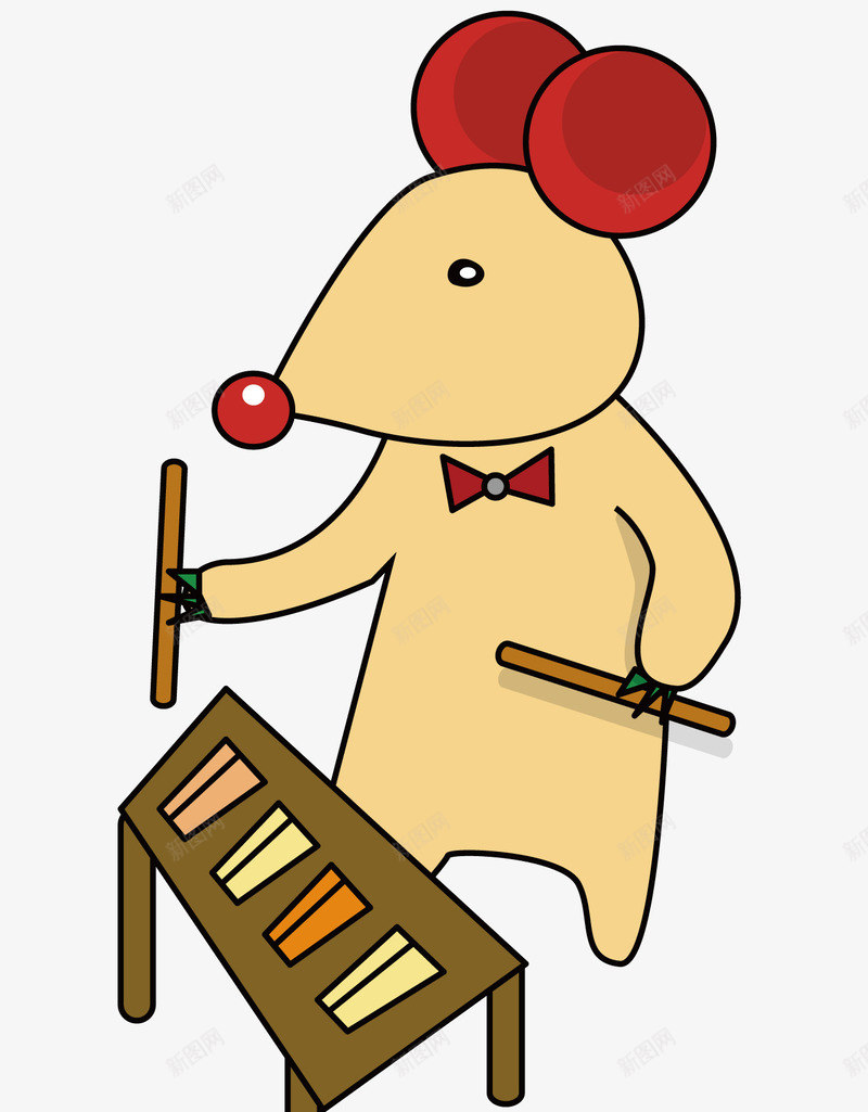敲小琴的老鼠矢量图ai免抠素材_新图网 https://ixintu.com 卡通 小老鼠 敲小琴 玩音乐的动物 红耳朵 红色领结 黄色 矢量图