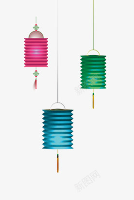 压折款灯笼元素png免抠素材_新图网 https://ixintu.com 元宵 折纸 春节 灯笼 红蓝绿 纸灯笼