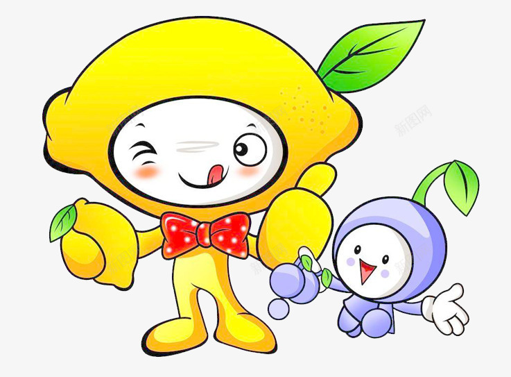 卡通柠檬蓝莓png免抠素材_新图网 https://ixintu.com 卡通 拟人 柠檬 水果 蓝莓