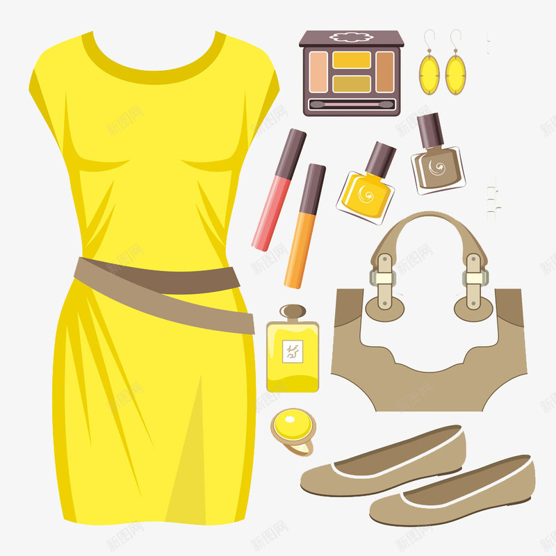 黄色连衣裙png免抠素材_新图网 https://ixintu.com 化妆品 套装化妆品 黄色连衣裙女装