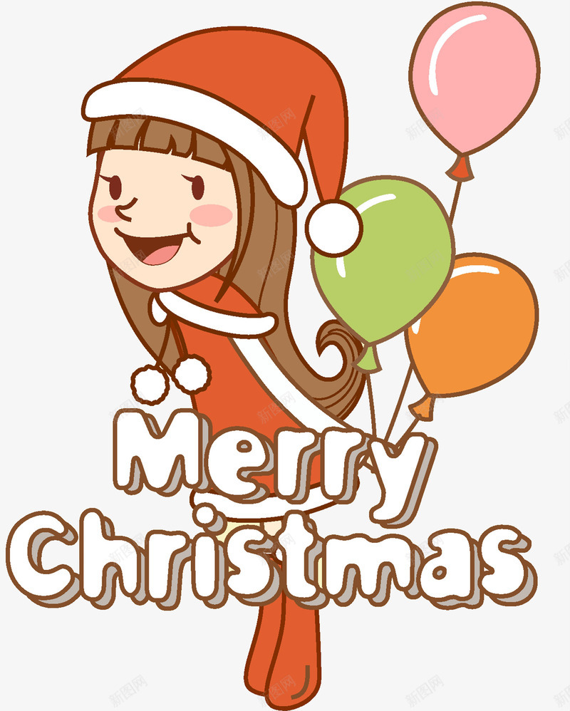 拿气球的女孩png免抠素材_新图网 https://ixintu.com 圣诞帽 女孩 橙色 气球 粉色 红色斗篷 红衣 绿色