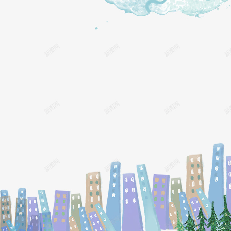 手绘冬季背景png免抠素材_新图网 https://ixintu.com 冬季背景 城市背景 手绘卡通