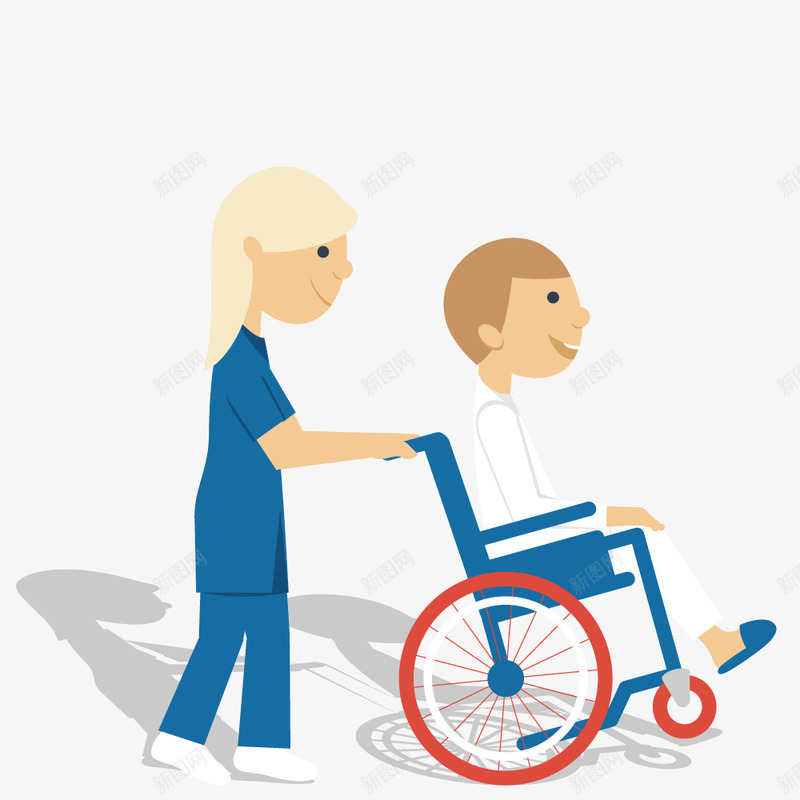 推轮椅矢量图ai免抠素材_新图网 https://ixintu.com 医患 护士 推车 病人 矢量图