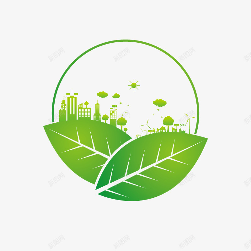 绿色创意城市环保png免抠素材_新图网 https://ixintu.com 创意 城市环保 绿色叶子