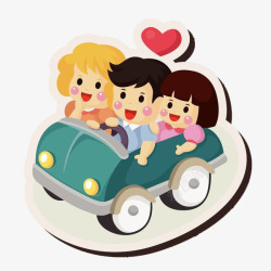 开车的一家人素材