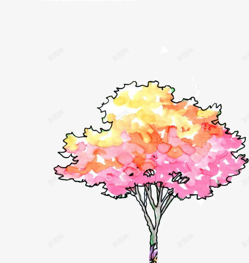 黄粉色大树景观装饰png免抠素材_新图网 https://ixintu.com 大树 景观 粉色 装饰
