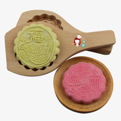 果模具小厨娘木质彩色月饼模具高清图片