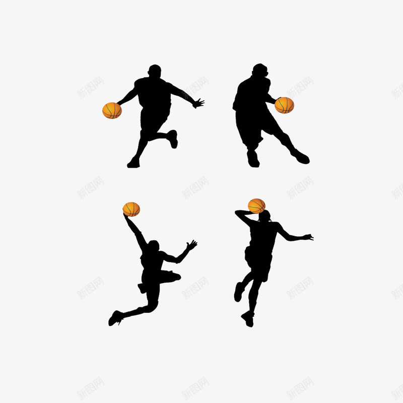 经典篮球动作剪影图标png_新图网 https://ixintu.com 人物剪影 动作 带球 篮球
