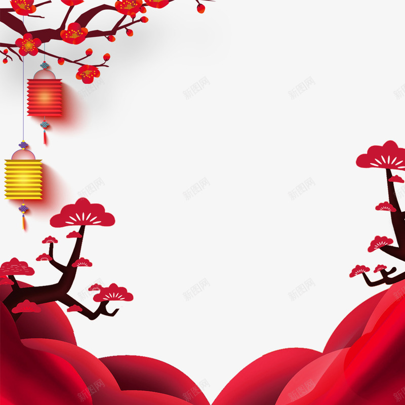com 传统节日 元宵节 喜庆 新年 春节 海报边框 红色