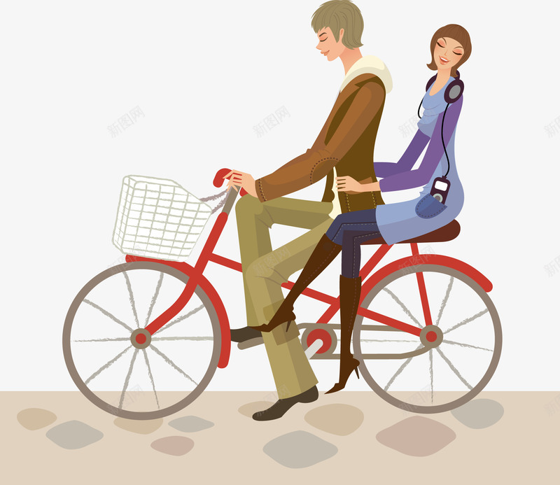 骑自行车的情侣png免抠素材_新图网 https://ixintu.com 卡通女人 卡通男人 情侣 骑自行车
