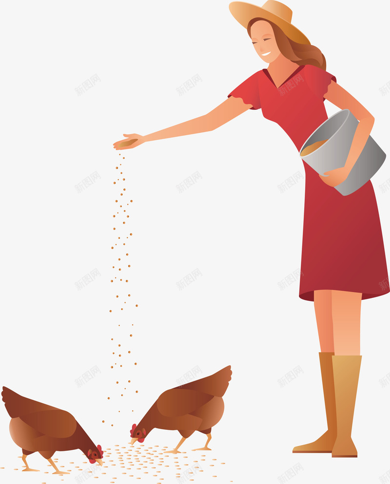一个正在喂鸡的女士矢量图eps免抠素材_新图网 https://ixintu.com 养鸡 农民 喂鸡 喂鸡的女士 矢量喂鸡 矢量图
